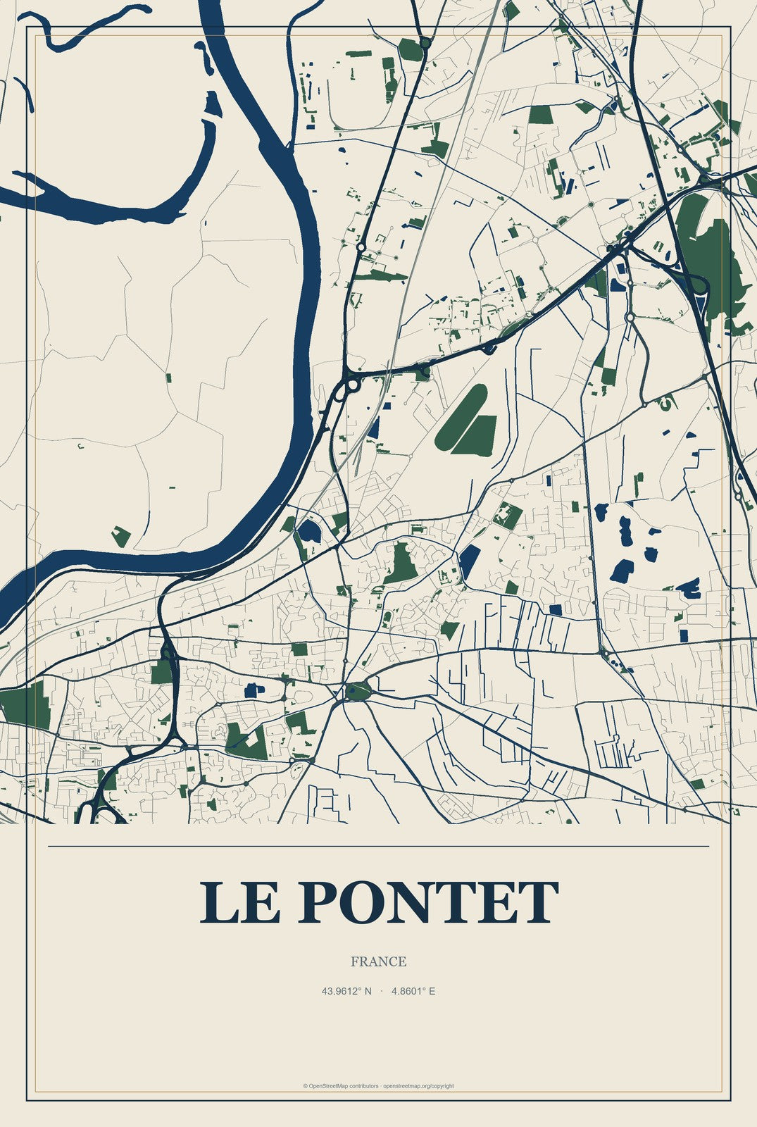 Le Pontet, France City Map Aluminum Sign in Coastal Cutout style