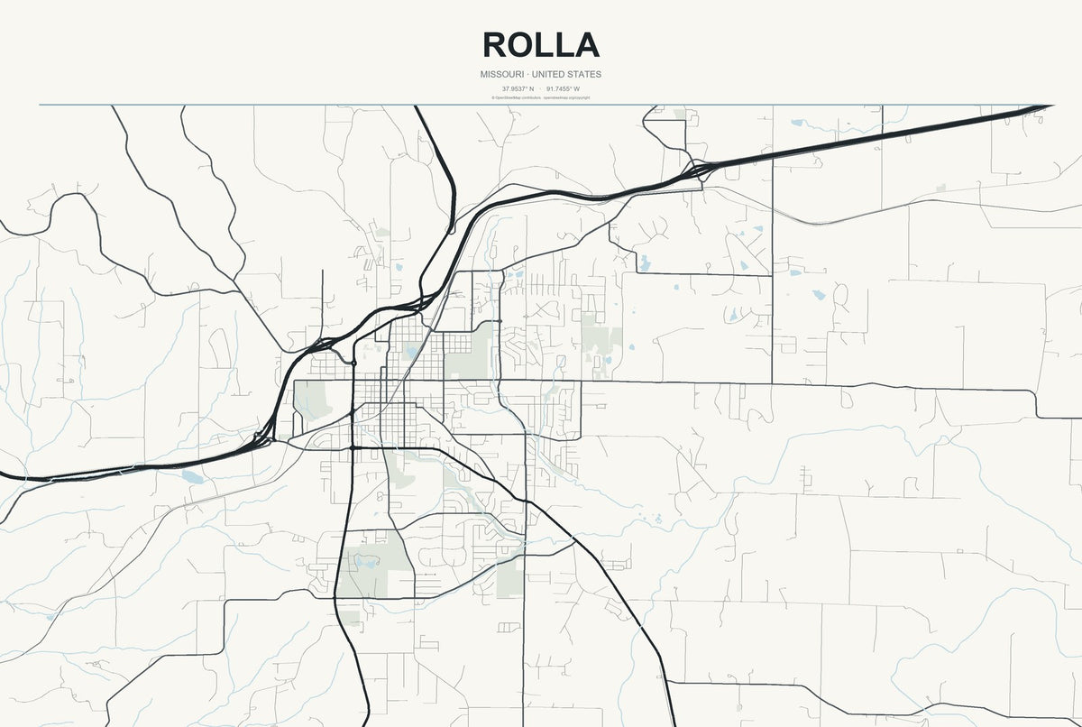 Rolla, Missouri City Map Aluminum Sign in Headline Atlas style