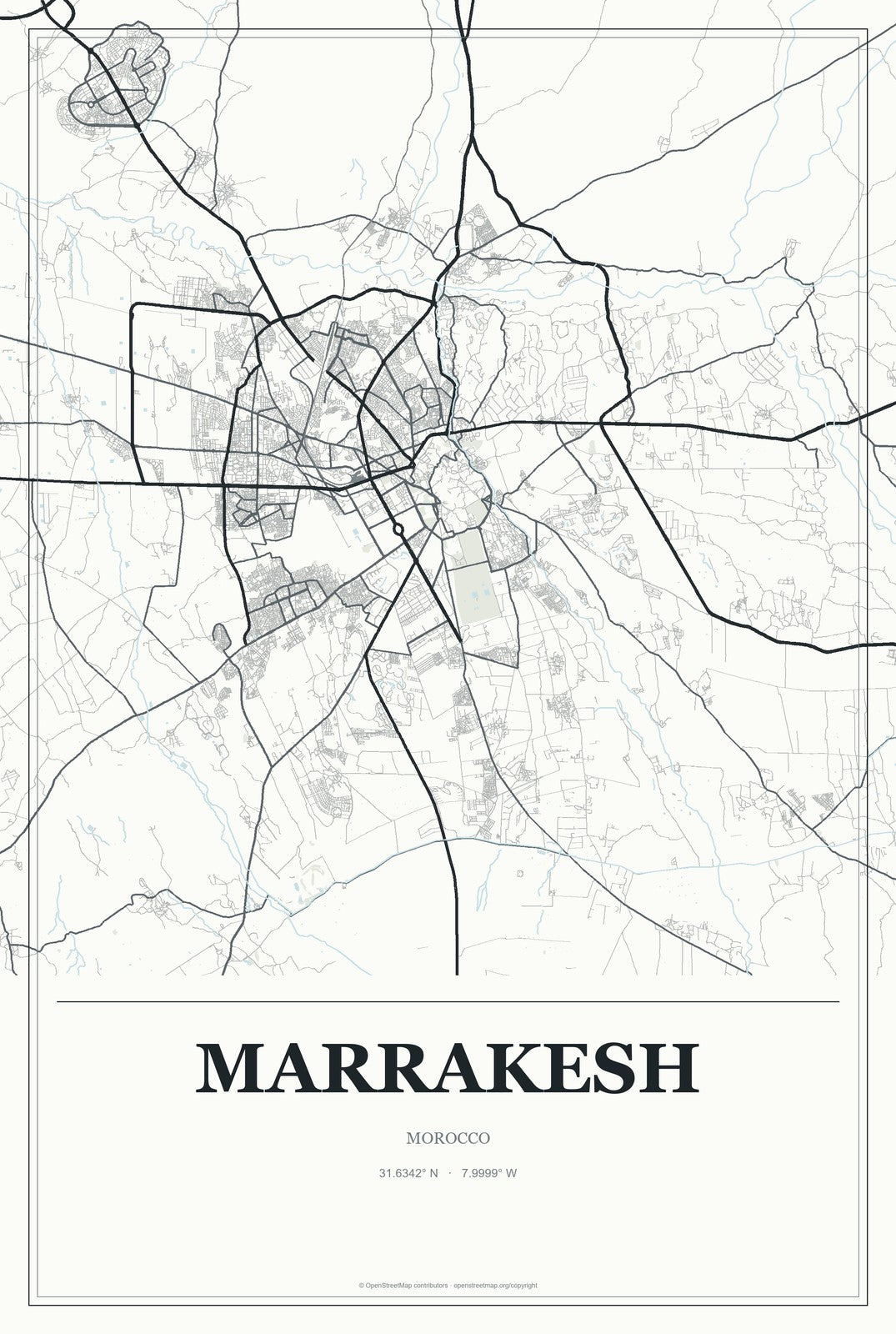 Marrakesh, Morocco City Map Aluminum Sign in Gallery Air style