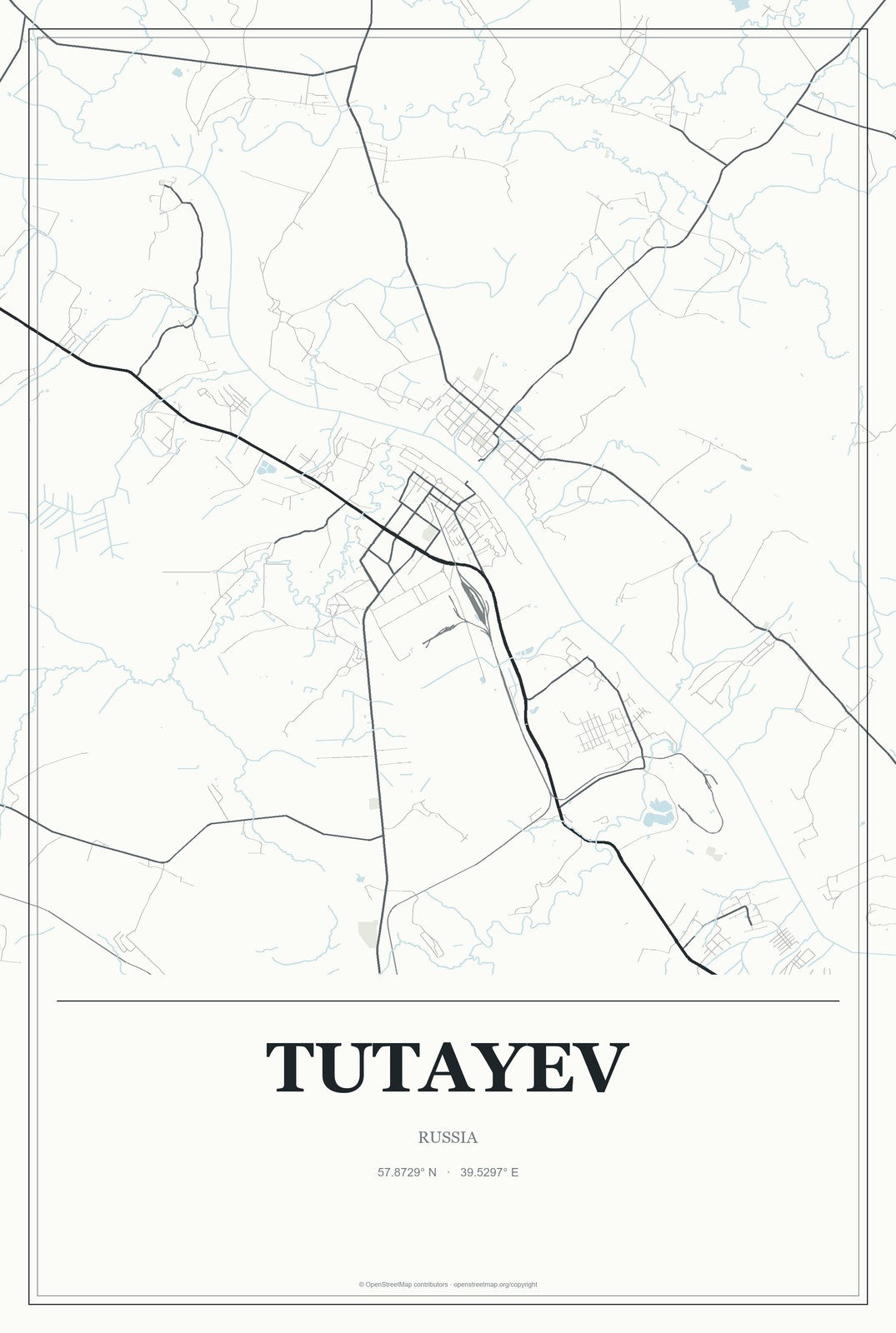 Tutayev, Russia City Map Aluminum Sign in Gallery Air style