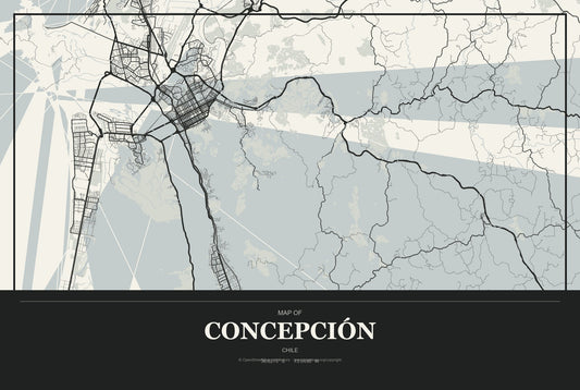 Concepción, Chile City Map Aluminum Sign in Museum Plaque style