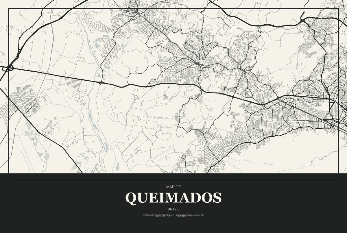 Queimados, Brazil City Map Aluminum Sign in Museum Plaque style