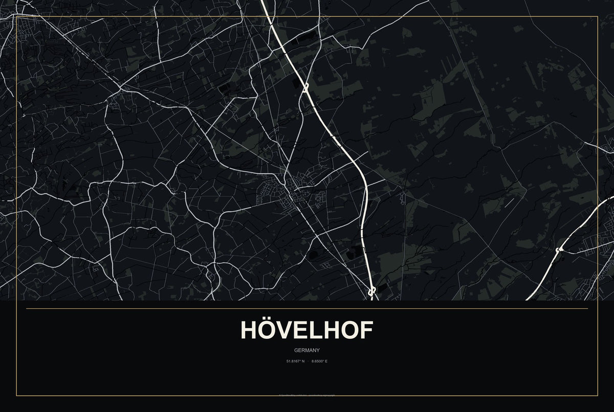 Hövelhof, Germany City Map Aluminum Sign in Metropolitan Noir style