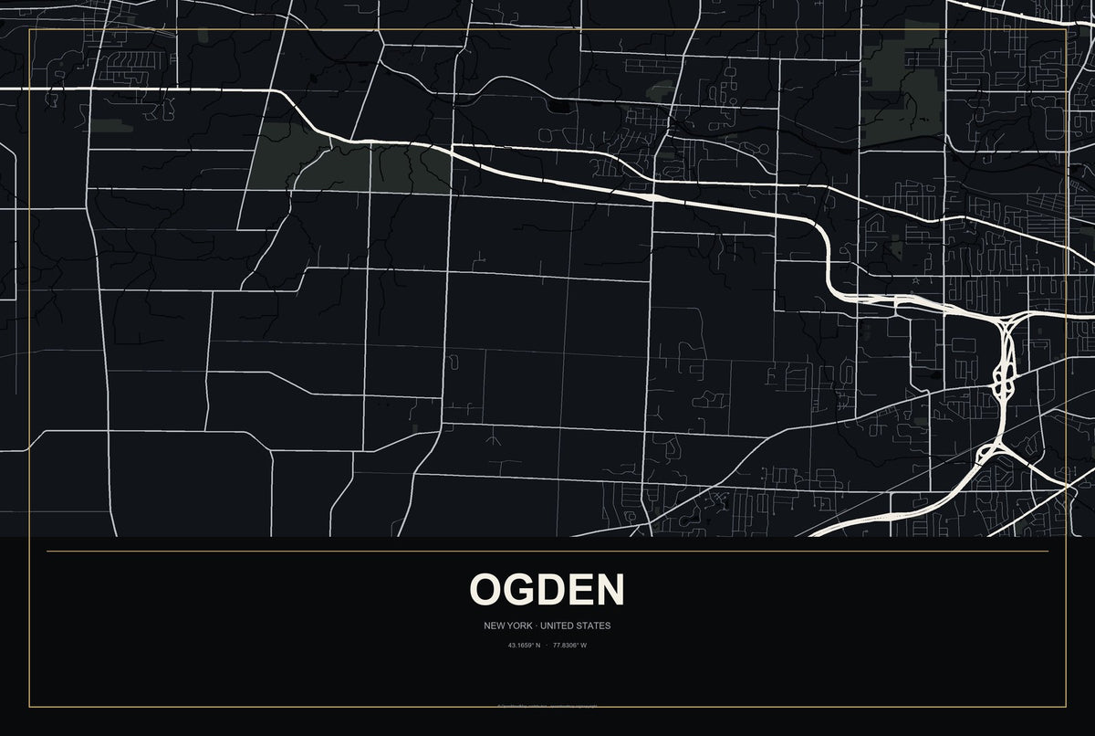 Ogden, New York City Map Aluminum Sign in Metropolitan Noir style
