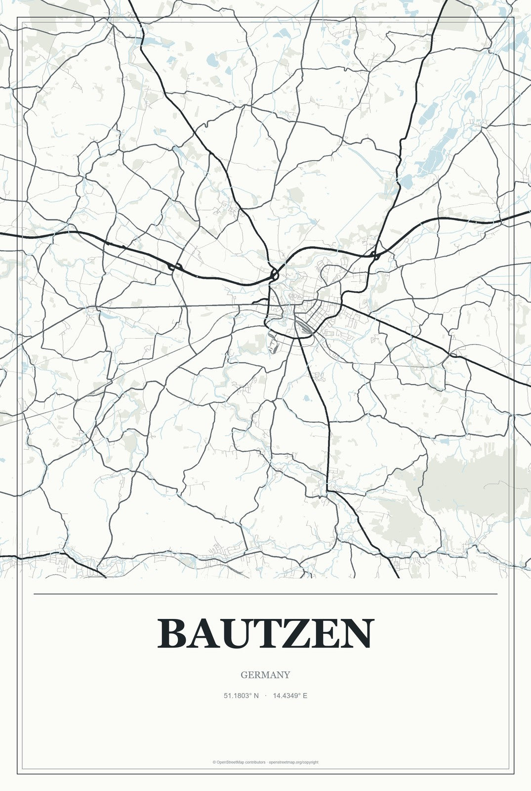 Bautzen, Germany City Map Aluminum Sign in Gallery Air style