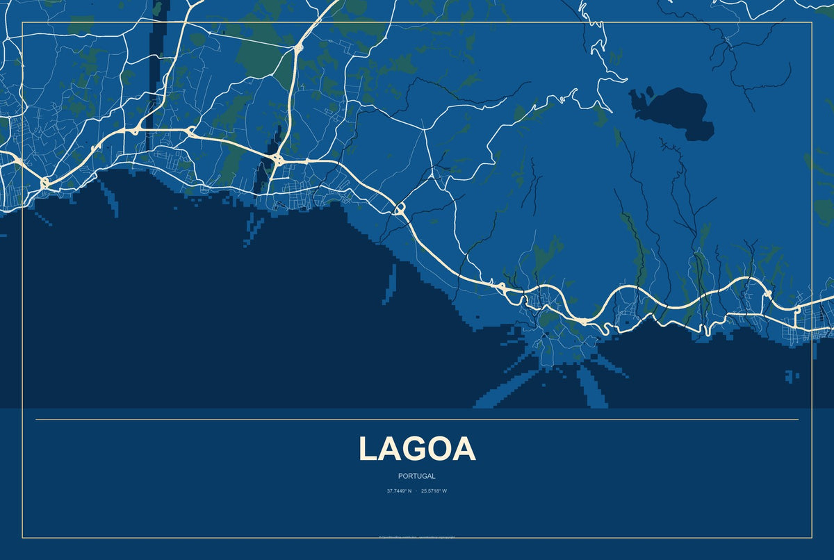 Lagoa, Portugal City Map Aluminum Sign in Harbor Cobalt style