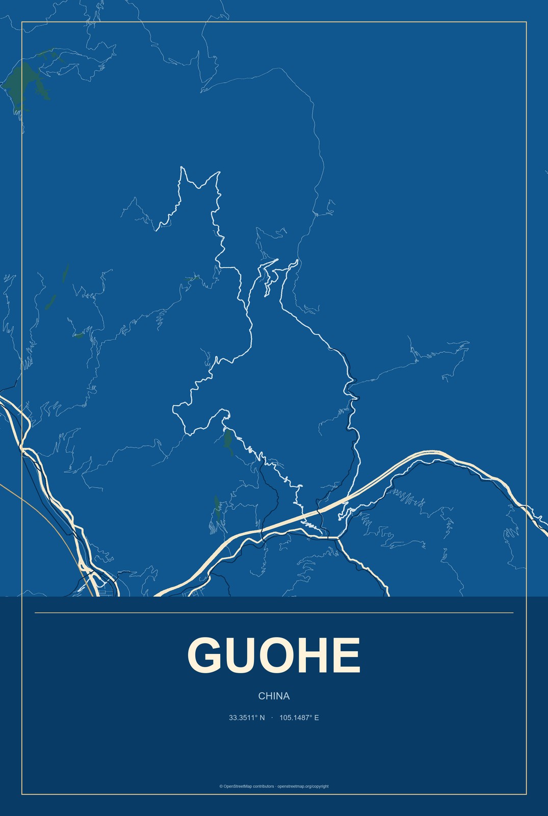 Guohe, China City Map Aluminum Sign in Harbor Cobalt style