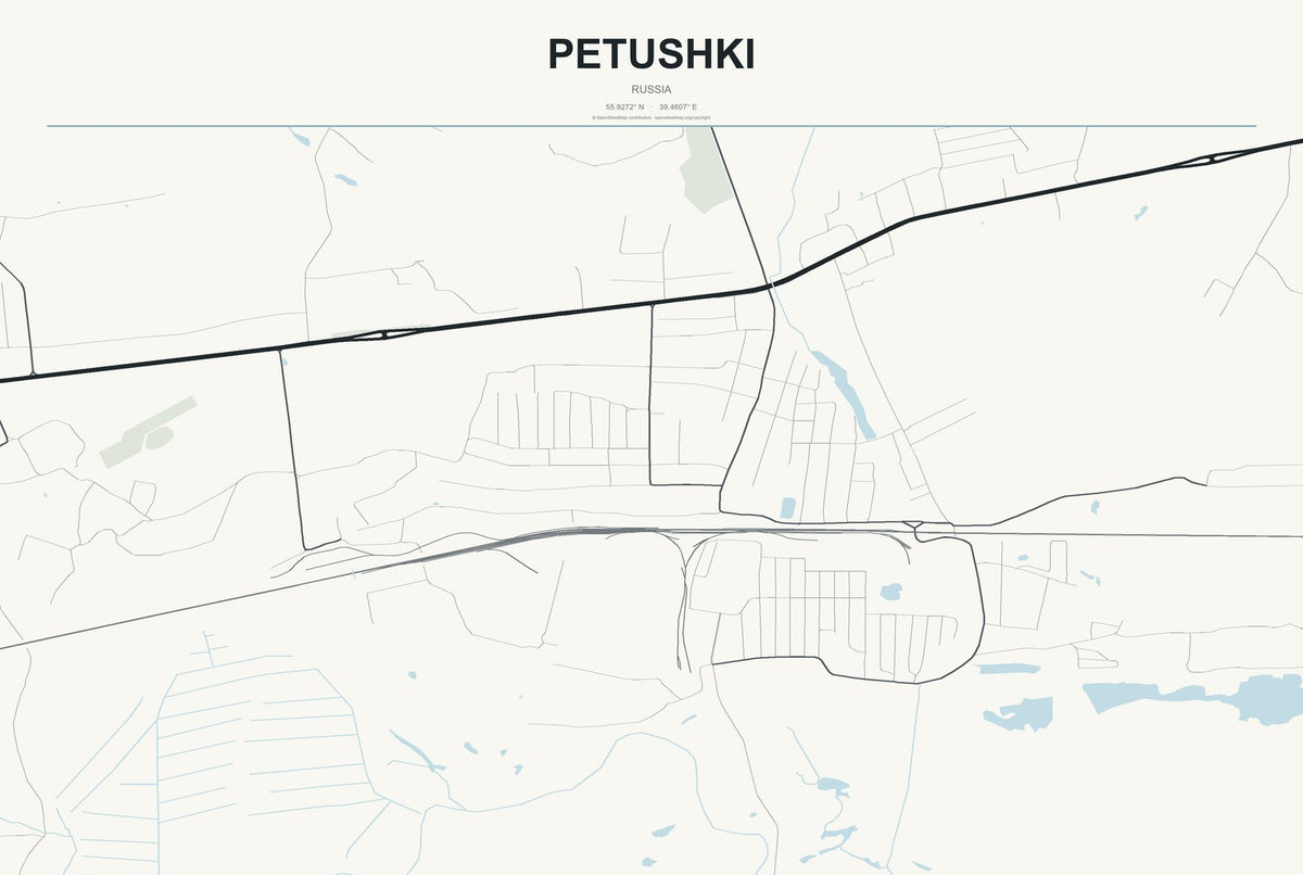Petushki, Russia City Map Aluminum Sign in Headline Atlas style