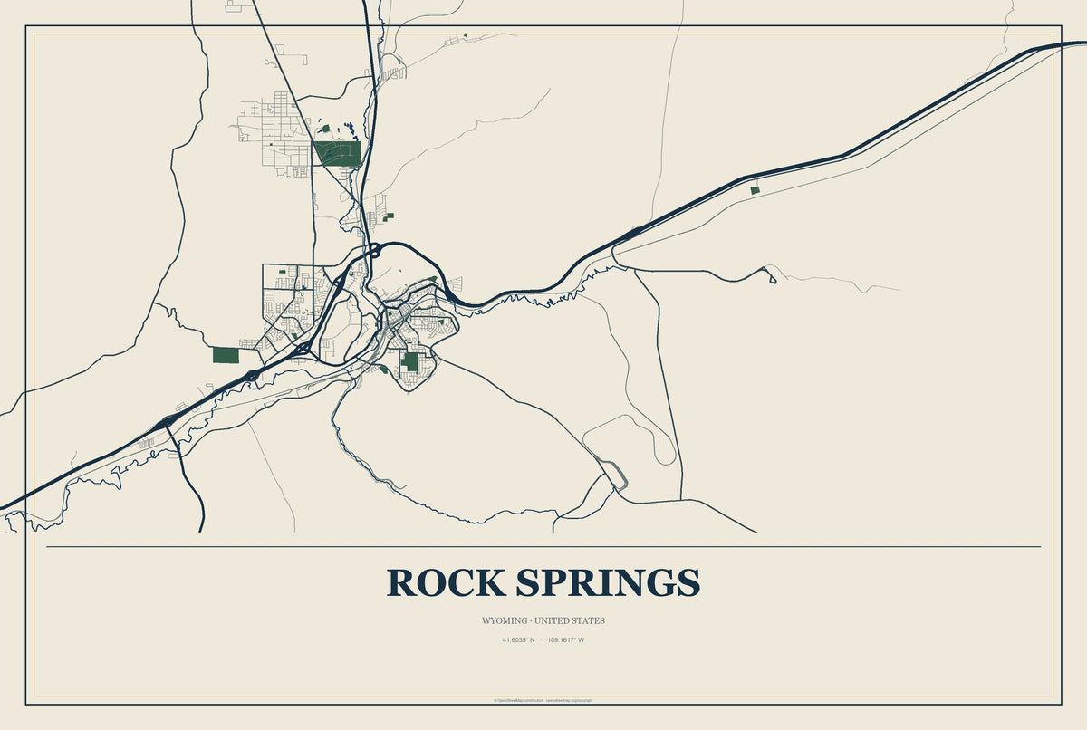 Rock Springs, Wyoming City Map Aluminum Sign in Coastal Cutout style