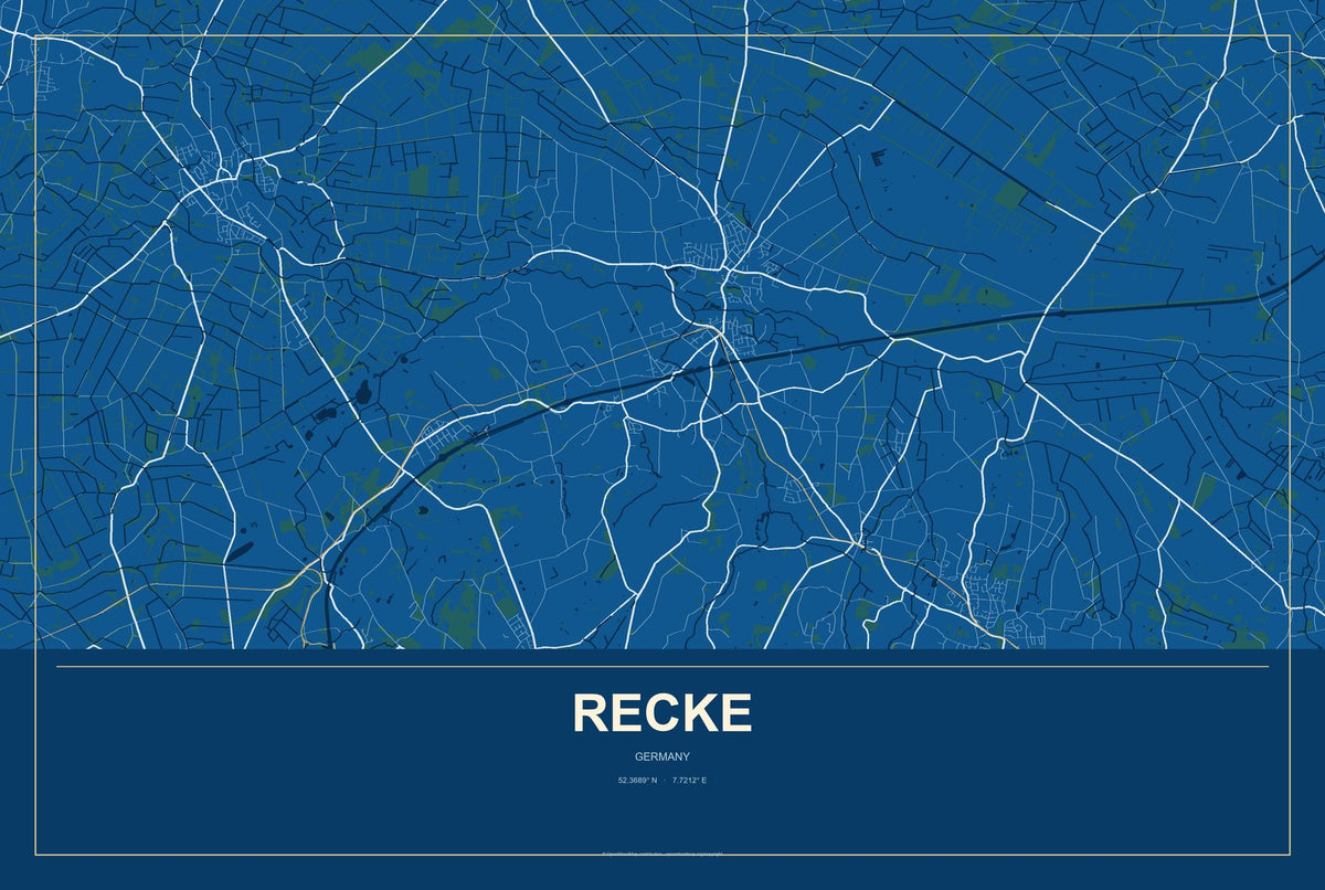Recke, Germany City Map Aluminum Sign in Harbor Cobalt style