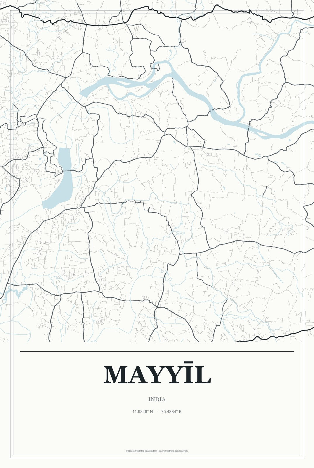 Mayyīl, India City Map Aluminum Sign in Gallery Air style