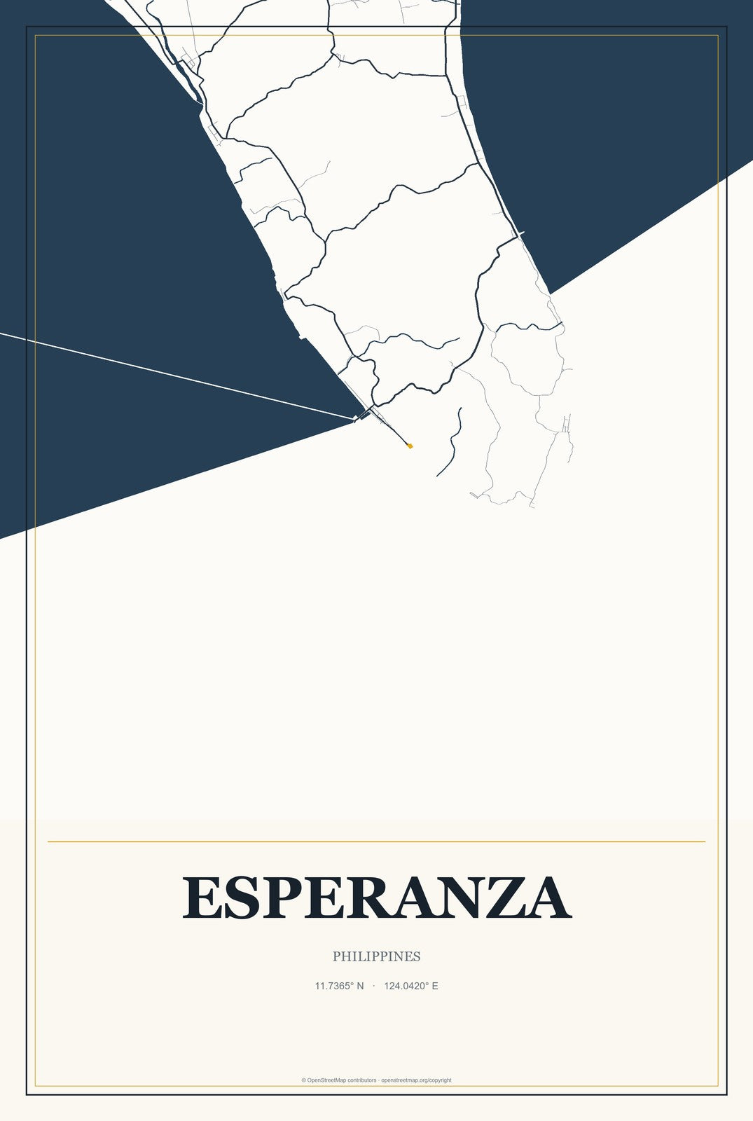 Esperanza, Philippines City Map Aluminum Sign in Citrine Modern style