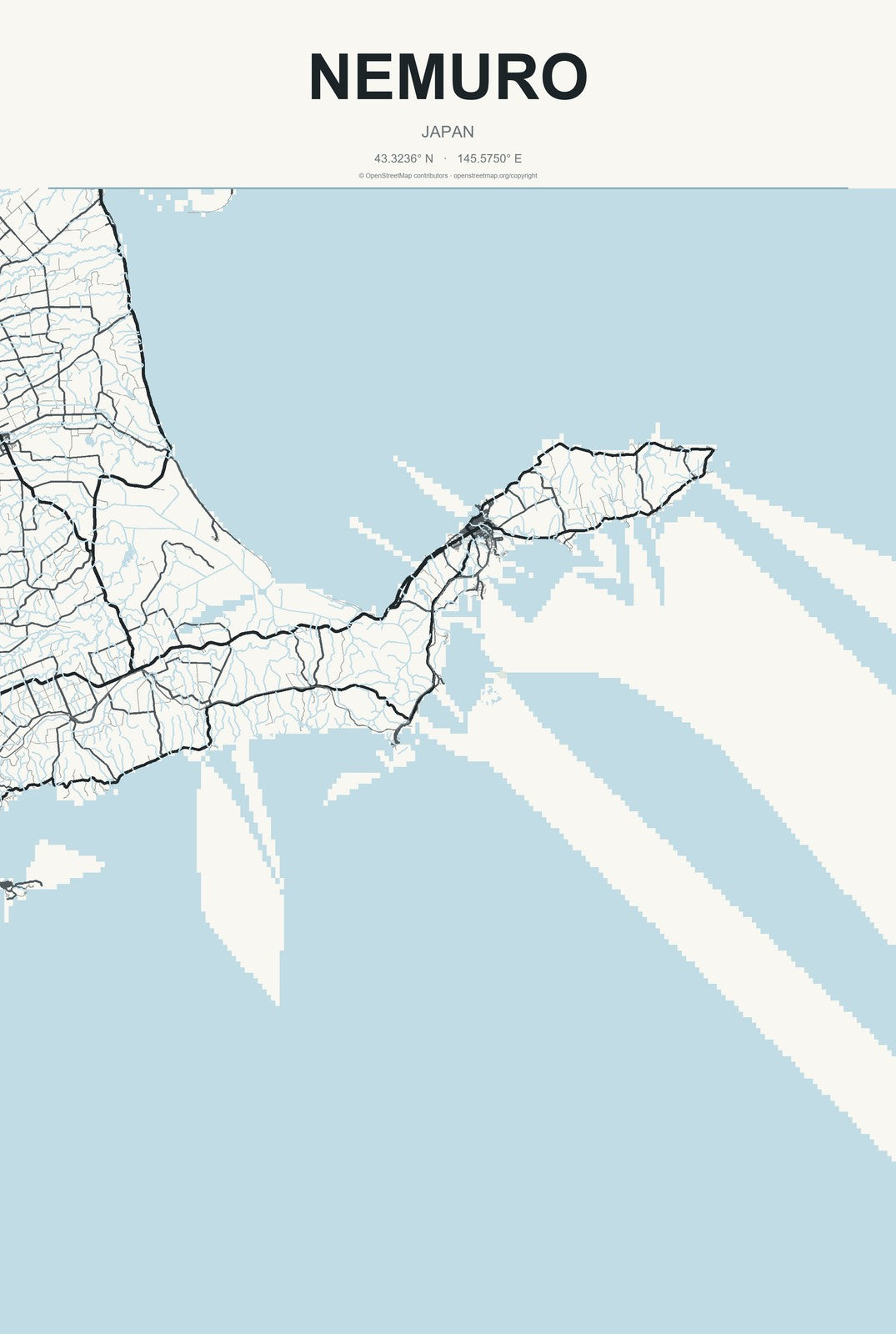 Nemuro, Japan City Map Aluminum Sign in Headline Atlas style