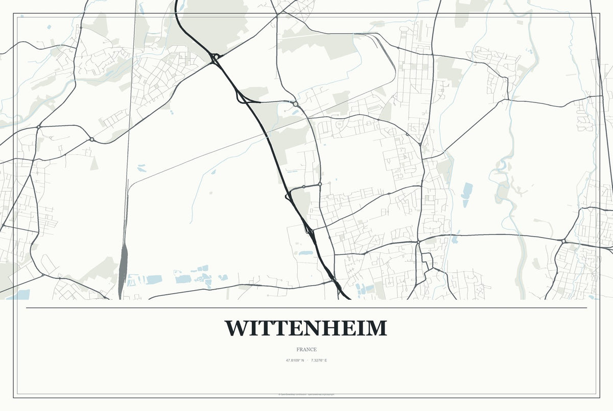 Wittenheim, France City Map Aluminum Sign in Gallery Air style