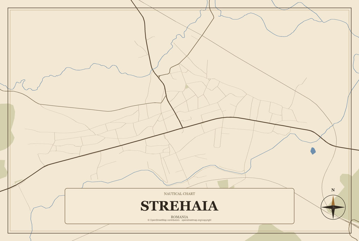 Strehaia, Romania City Map Aluminum Sign in Heritage Nautical style