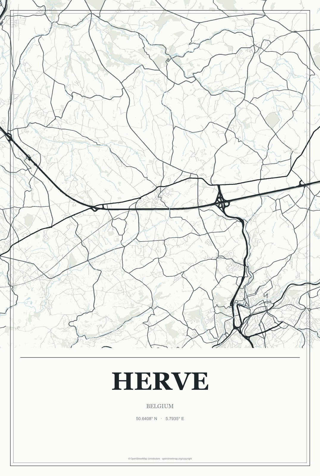 Herve, Belgium City Map Aluminum Sign in Gallery Air style