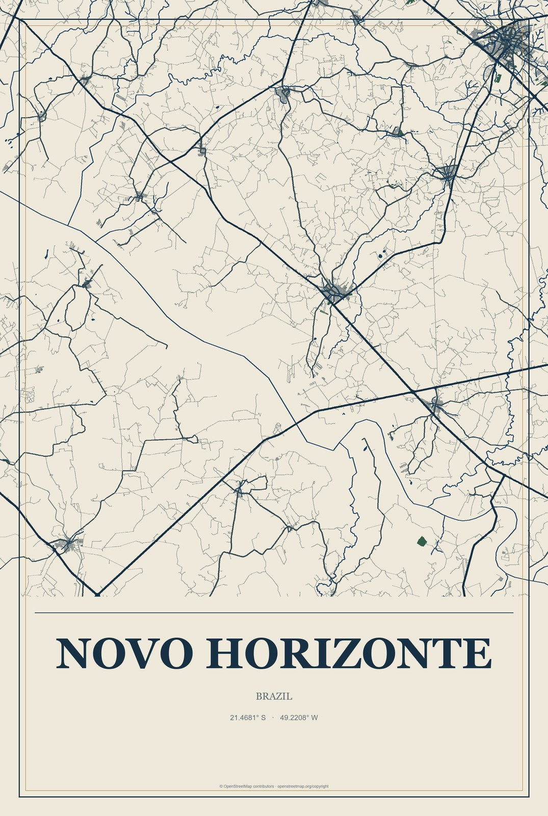 Novo Horizonte, Bahia, Brazil City Map Aluminum Sign in Coastal Cutout style