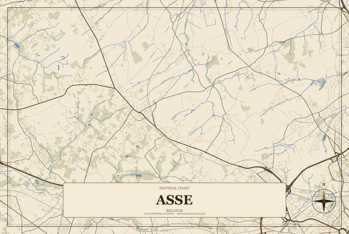 Asse, Belgium City Map Aluminum Sign in Heritage Nautical style