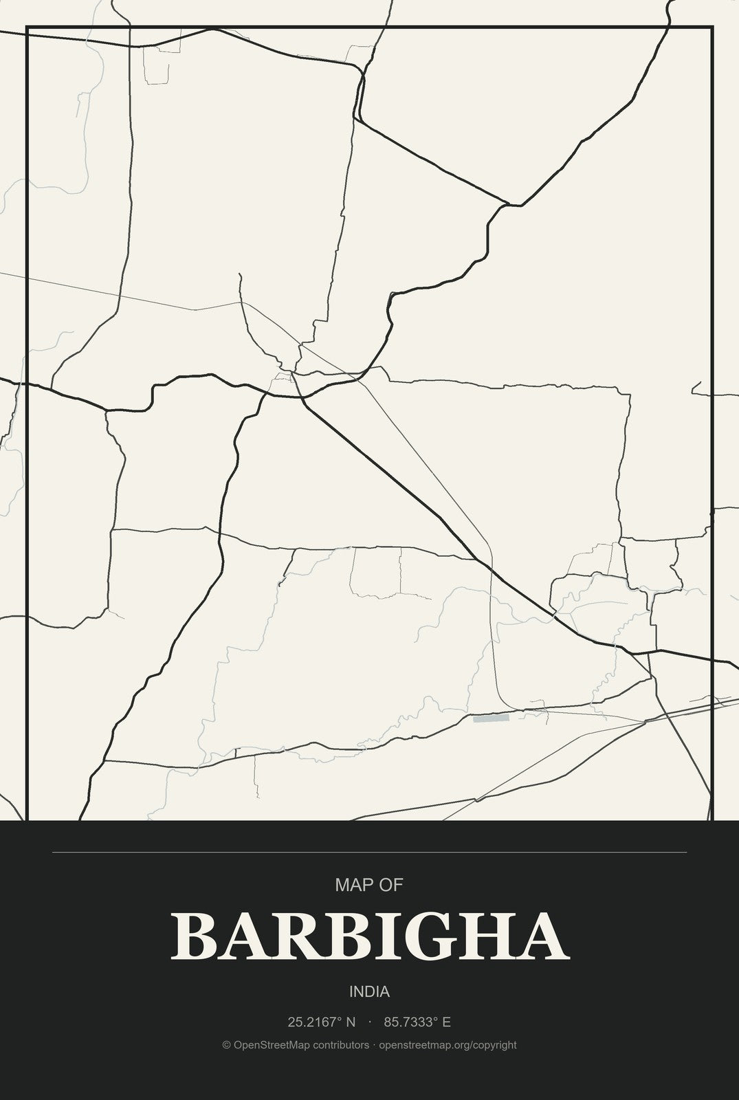 Barbigha, India City Map Aluminum Sign in Museum Plaque style