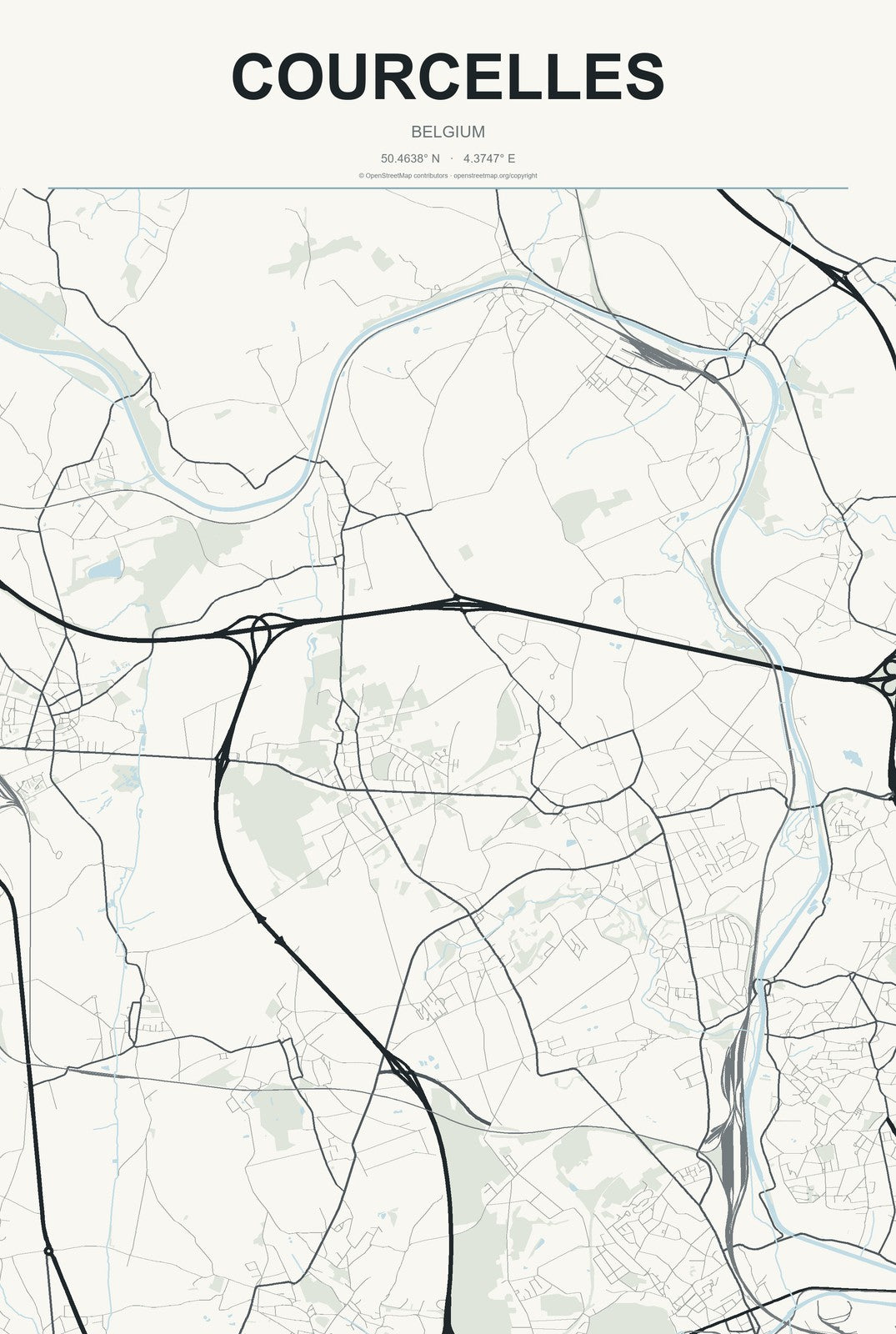 Courcelles, Belgium City Map Aluminum Sign in Headline Atlas style