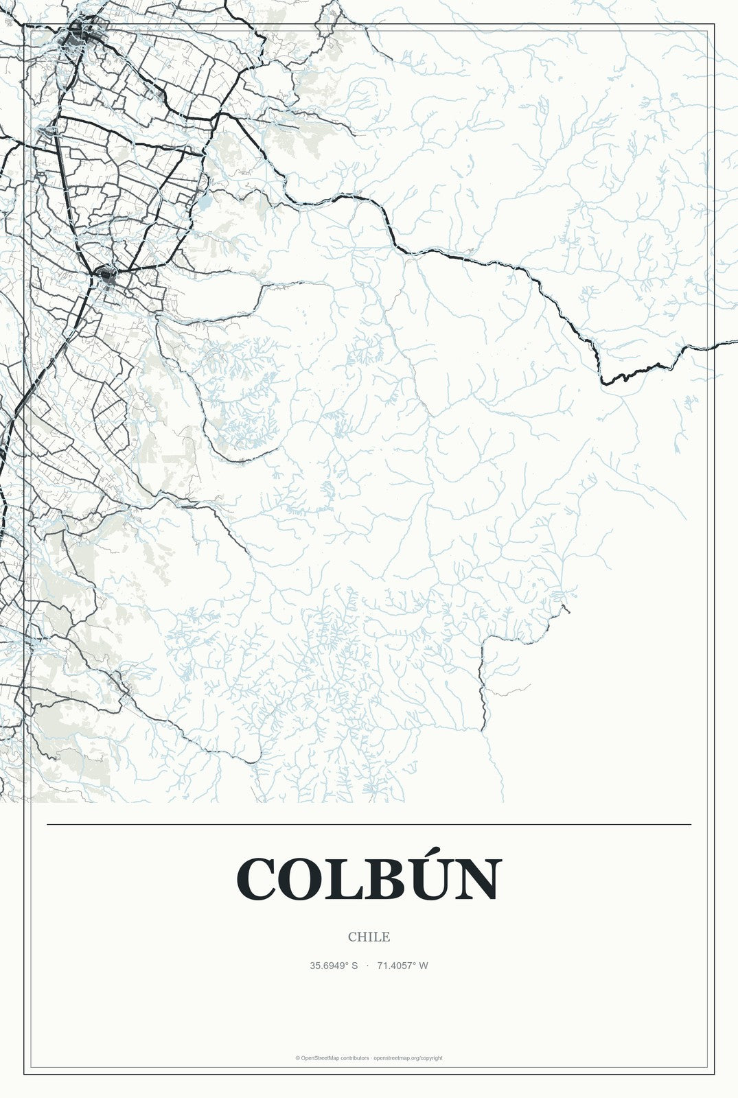 Colbún, Chile City Map Aluminum Sign in Gallery Air style