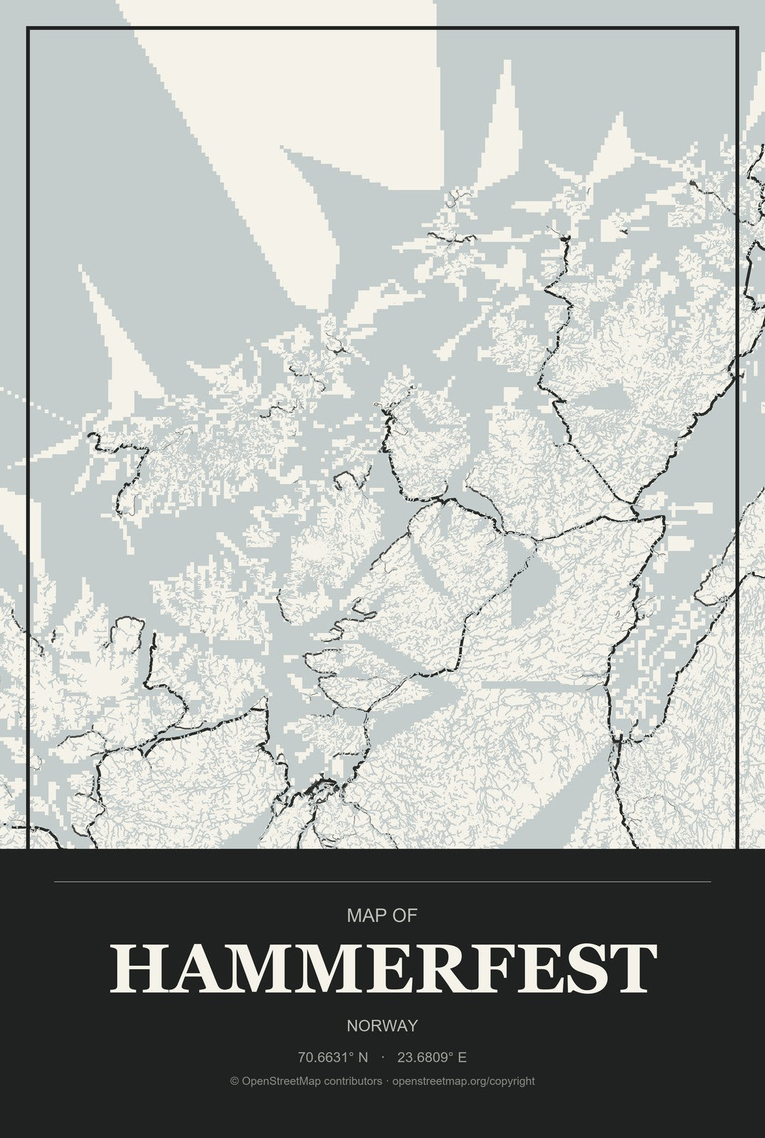 Hammerfest, Norway City Map Aluminum Sign in Museum Plaque style