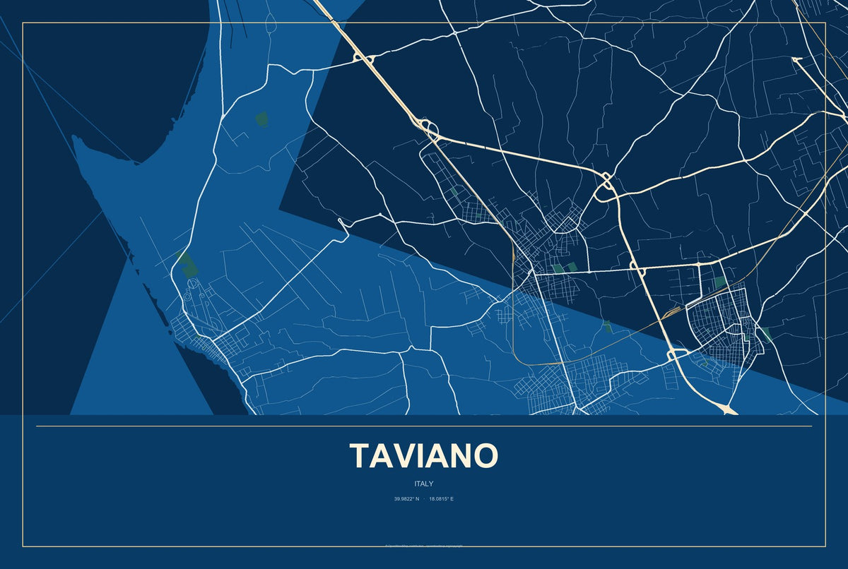 Taviano, Italy City Map Aluminum Sign in Harbor Cobalt style