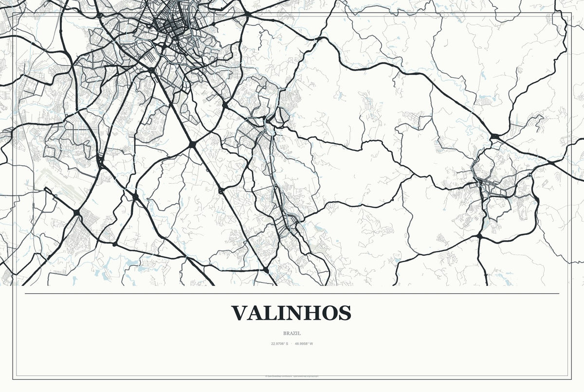 Valinhos, Brazil City Map Aluminum Sign in Gallery Air style