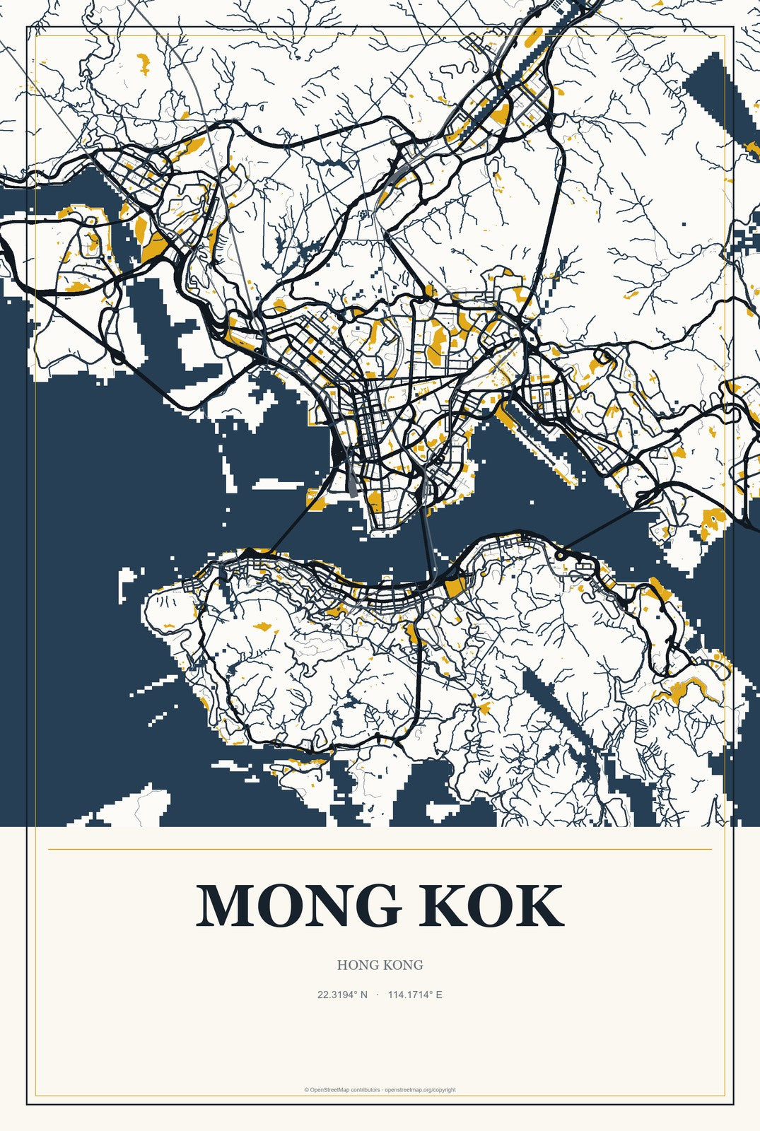 Mong Kok, Hong Kong City Map Aluminum Sign in Citrine Modern style