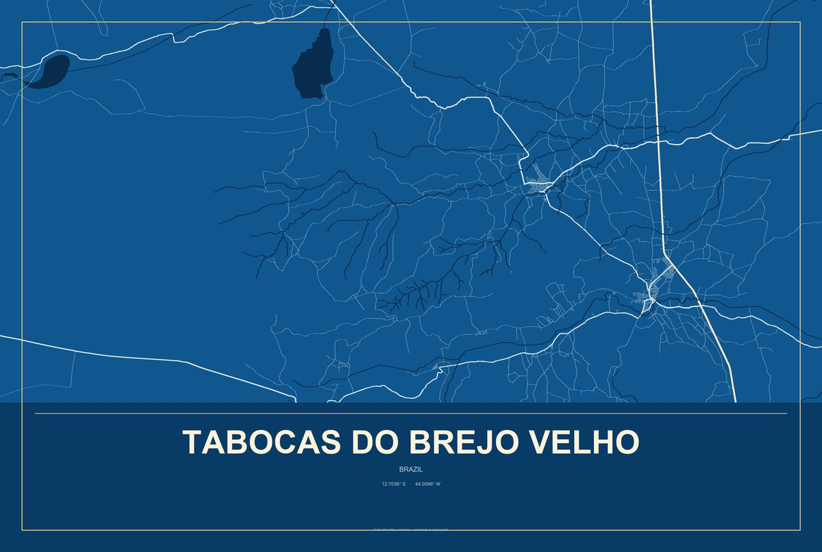 Tabocas do Brejo Velho, Brazil City Map Aluminum Sign in Harbor Cobalt style