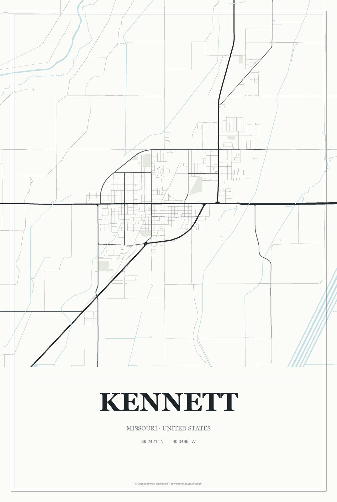 Kennett, Missouri City Map Aluminum Sign in Gallery Air style