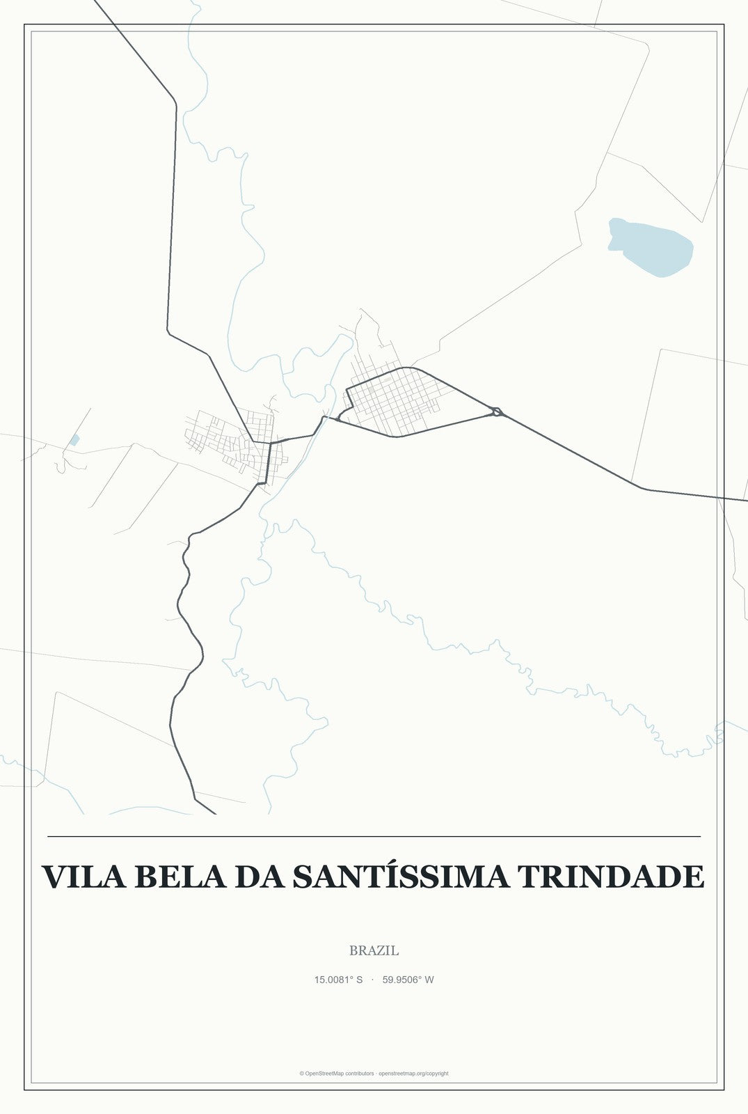 Vila Bela da Santíssima Trindade, Brazil City Map Aluminum Sign in Gallery Air style