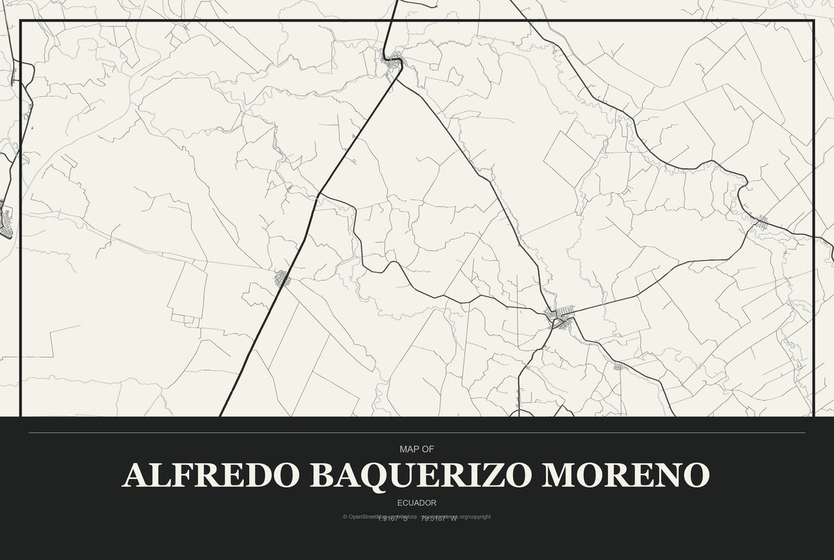 Alfredo Baquerizo Moreno, Ecuador City Map Aluminum Sign in Museum Plaque style