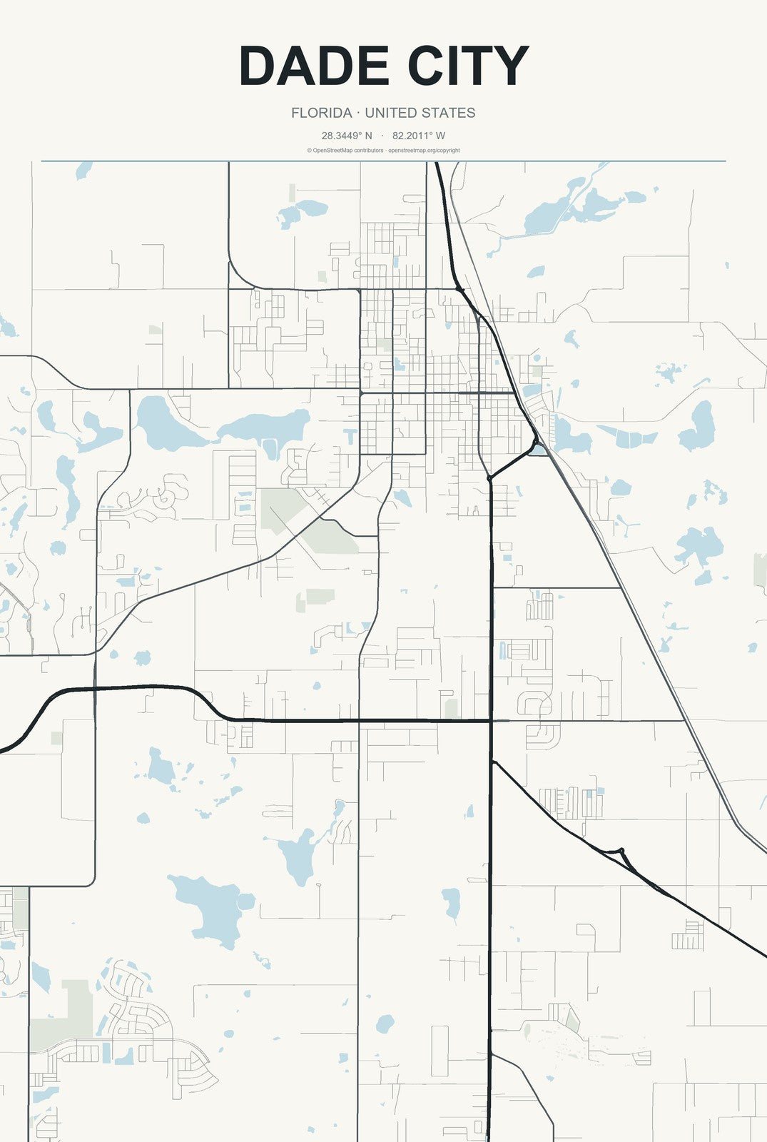 Dade City, Florida City Map Aluminum Sign in Headline Atlas style