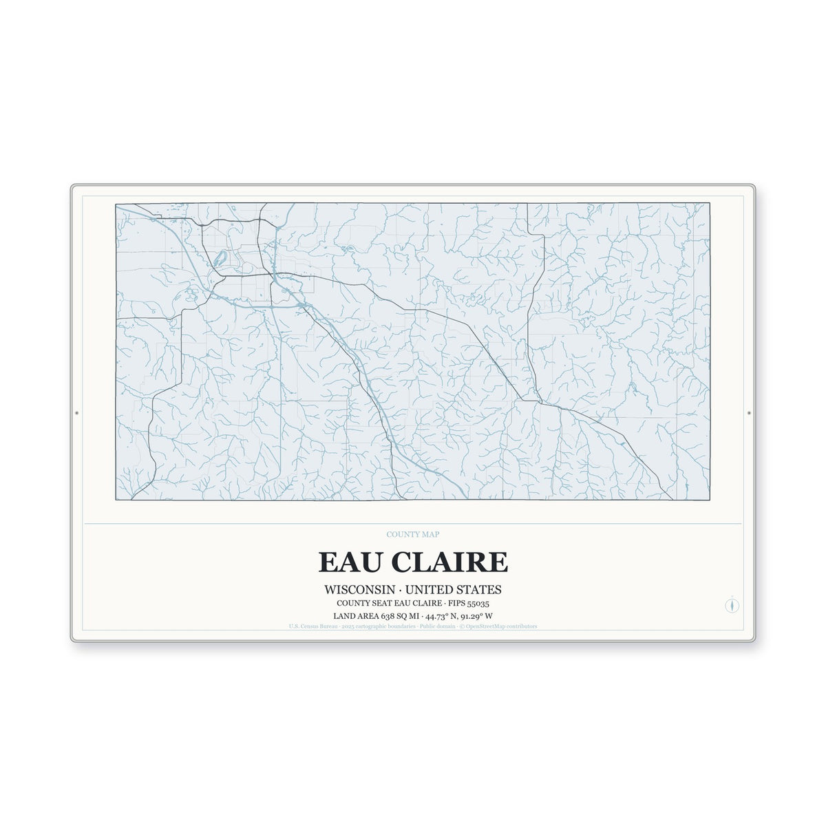 Eau Claire County, Wisconsin Map Aluminum Sign in Gallery Air style