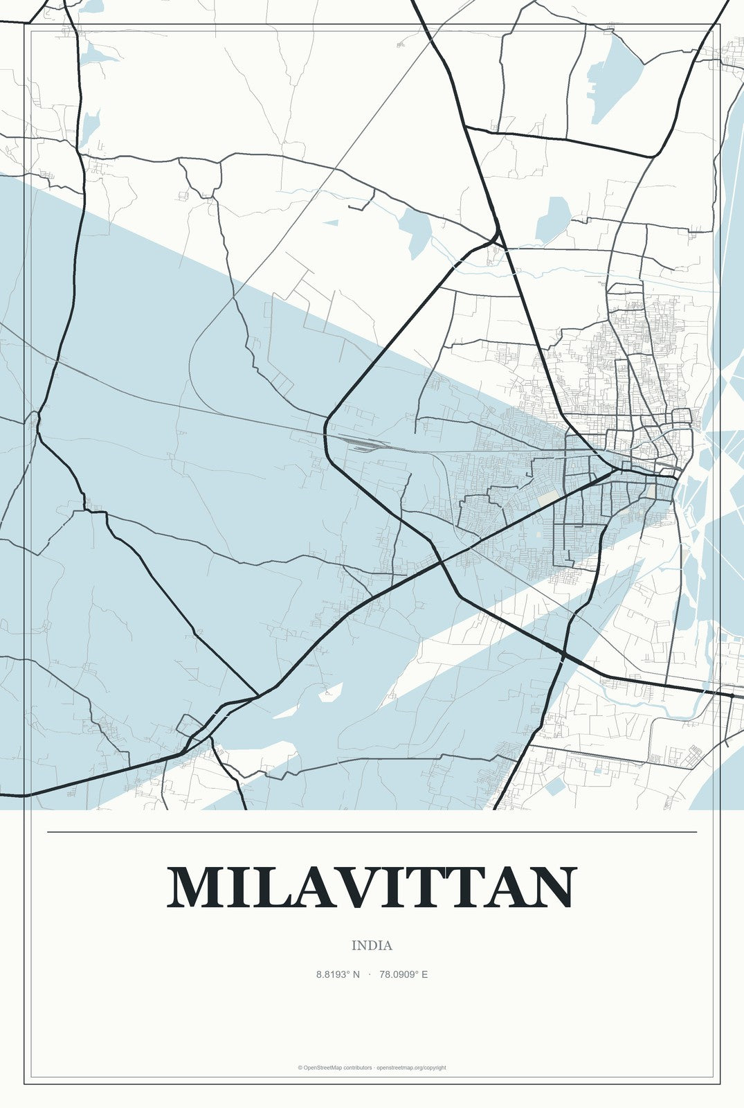 Milavittan, India City Map Aluminum Sign in Gallery Air style