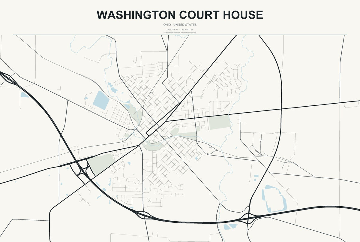 Washington Court House, Ohio City Map Aluminum Sign in Headline Atlas style