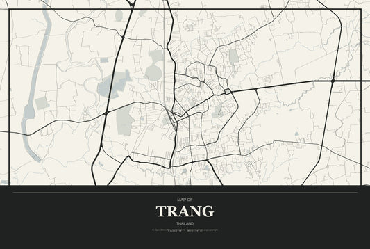 Trang, Thailand City Map Aluminum Sign in Museum Plaque style