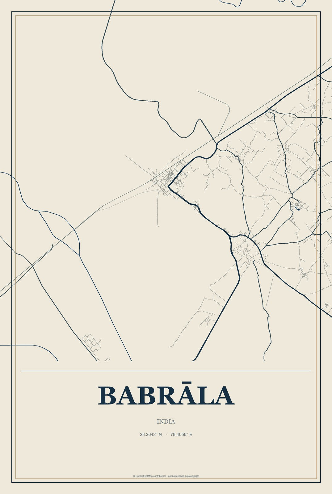 Babrāla, India City Map Aluminum Sign in Coastal Cutout style