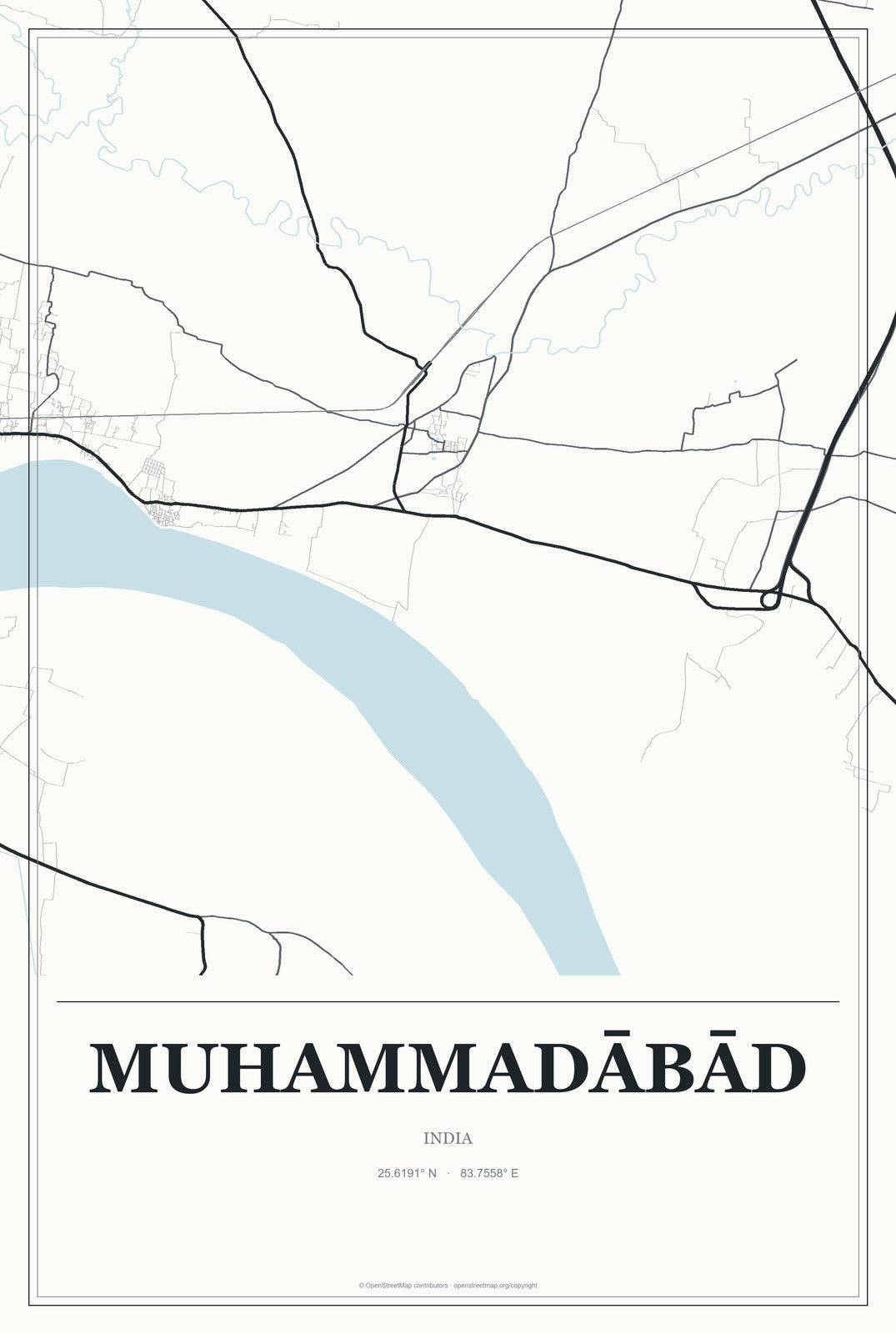 Muhammadābād, India City Map Aluminum Sign in Gallery Air style