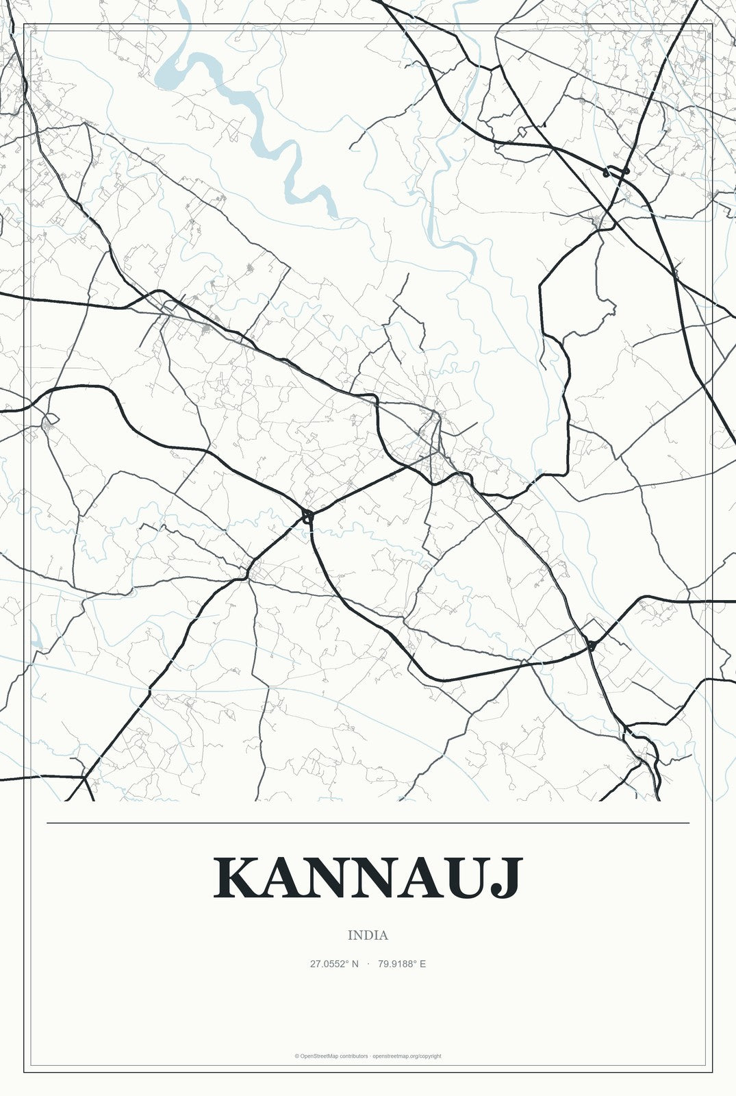 Kannauj, India City Map Aluminum Sign in Gallery Air style