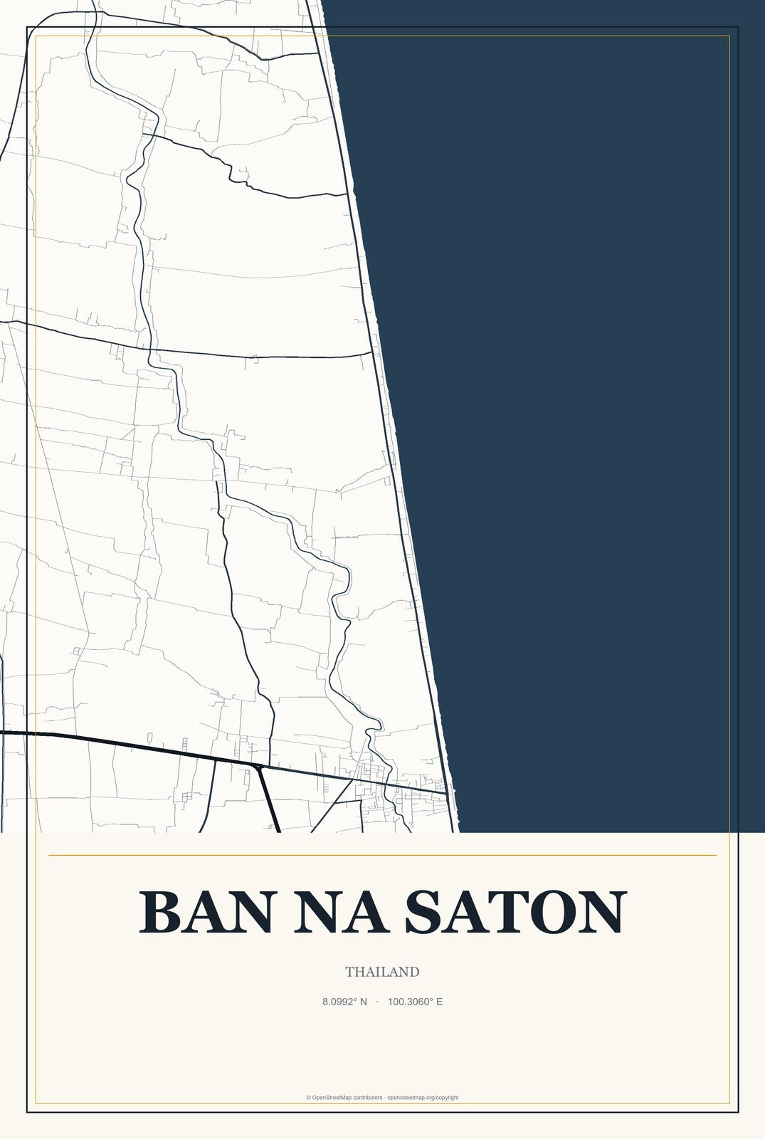 Ban Na Saton, Thailand City Map Aluminum Sign in Citrine Modern style