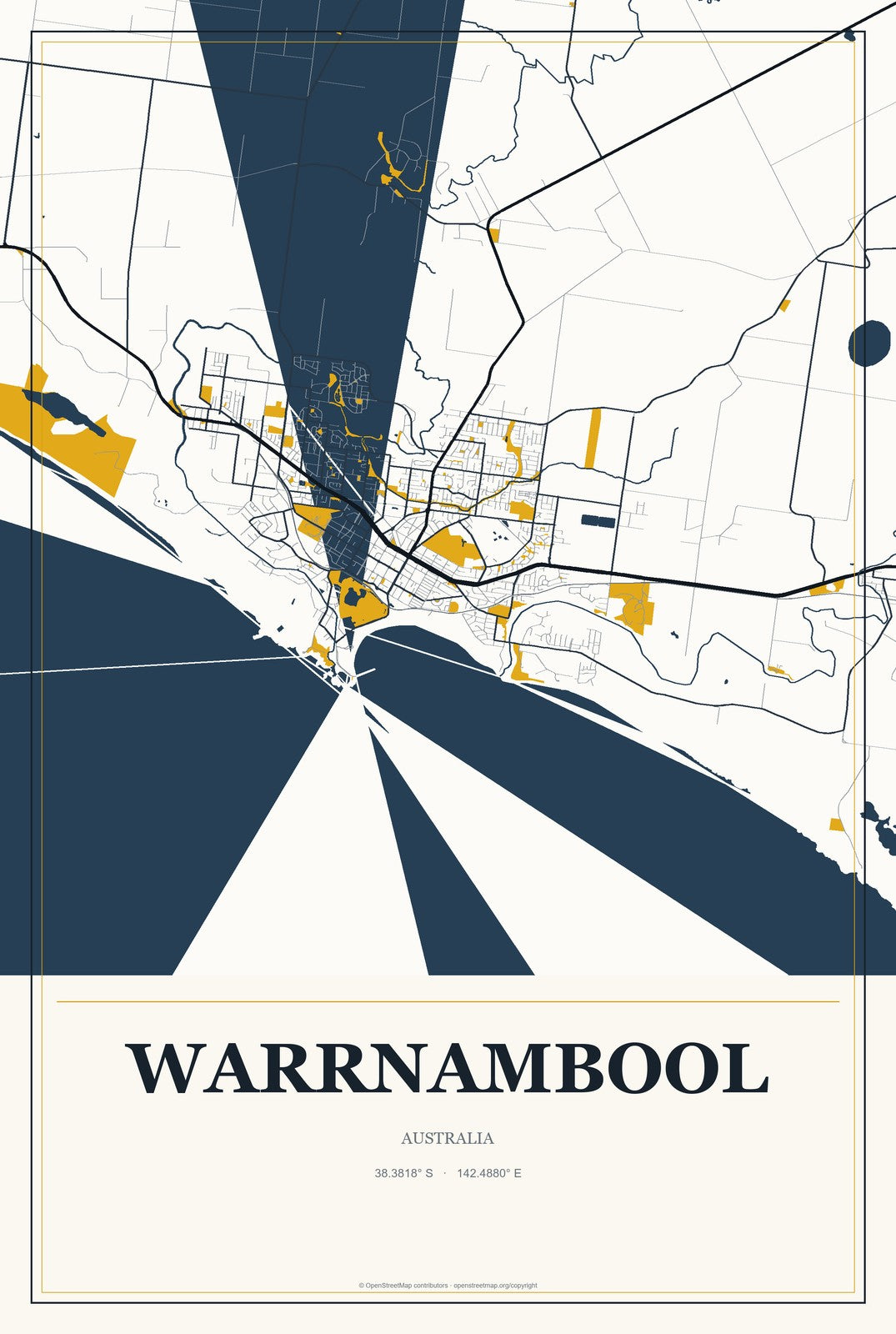 Warrnambool, Australia City Map Aluminum Sign in Citrine Modern style
