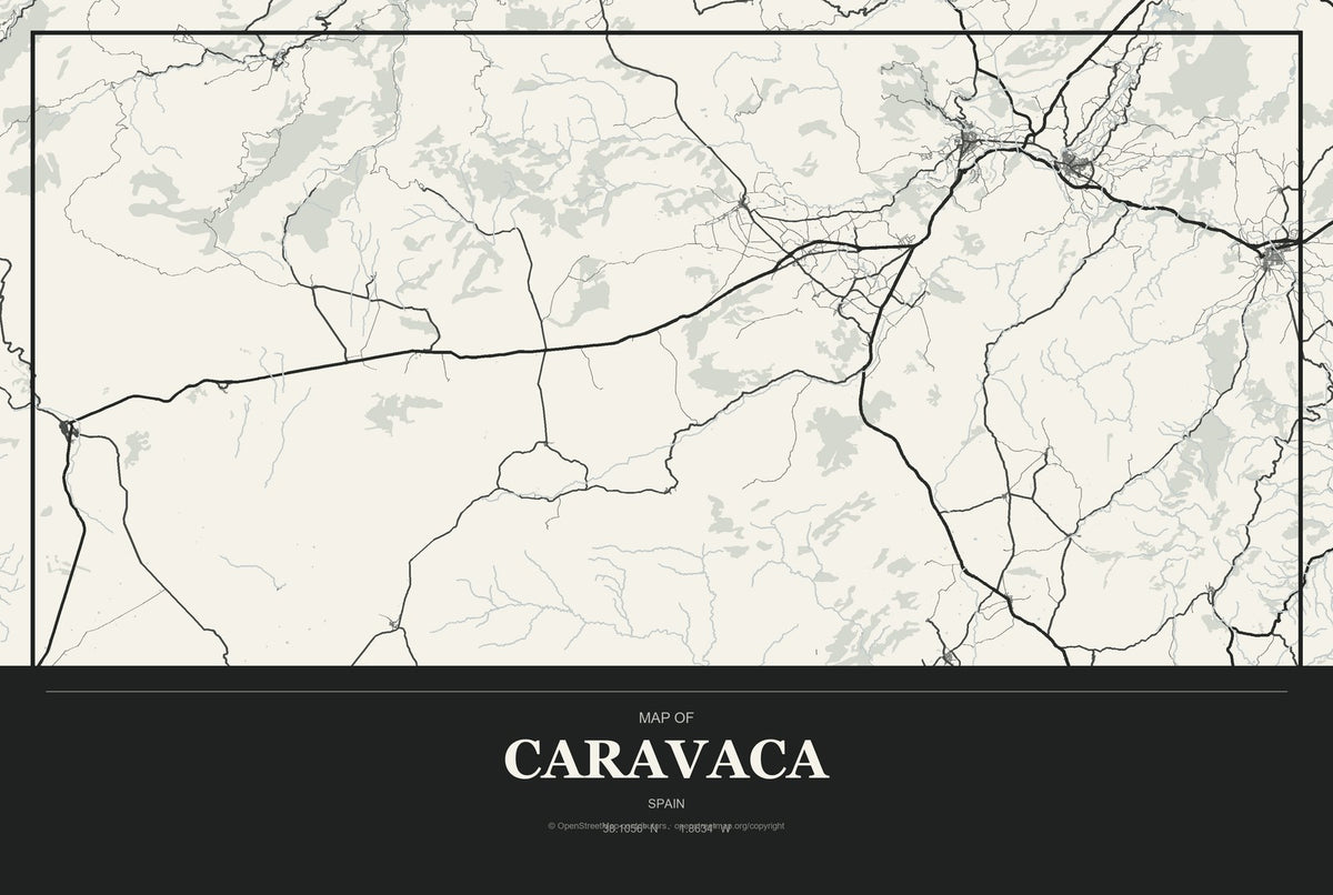 Caravaca, Spain City Map Aluminum Sign in Museum Plaque style