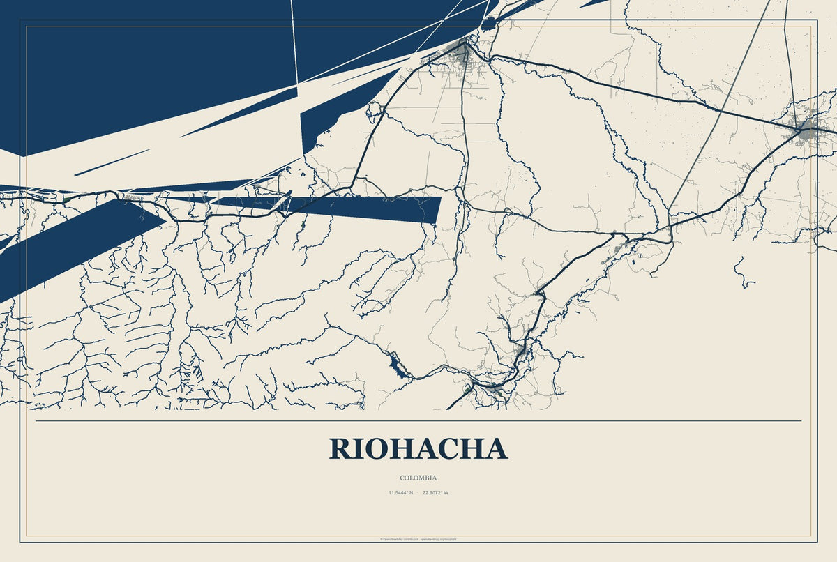 Riohacha, Colombia City Map Aluminum Sign in Coastal Cutout style