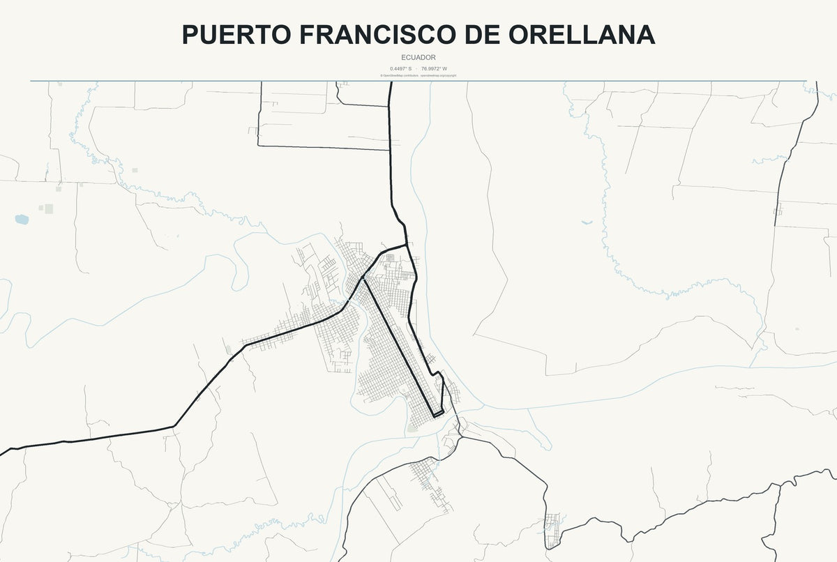 Puerto Francisco de Orellana, Ecuador City Map Aluminum Sign in Headline Atlas style