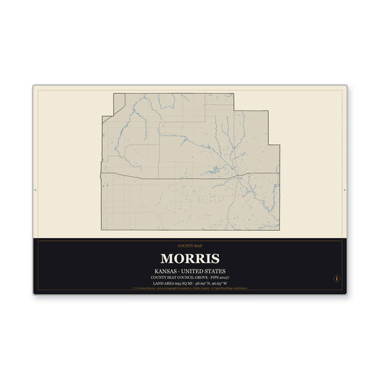 Morris County, Kansas Map Aluminum Sign in Museum Plaque style