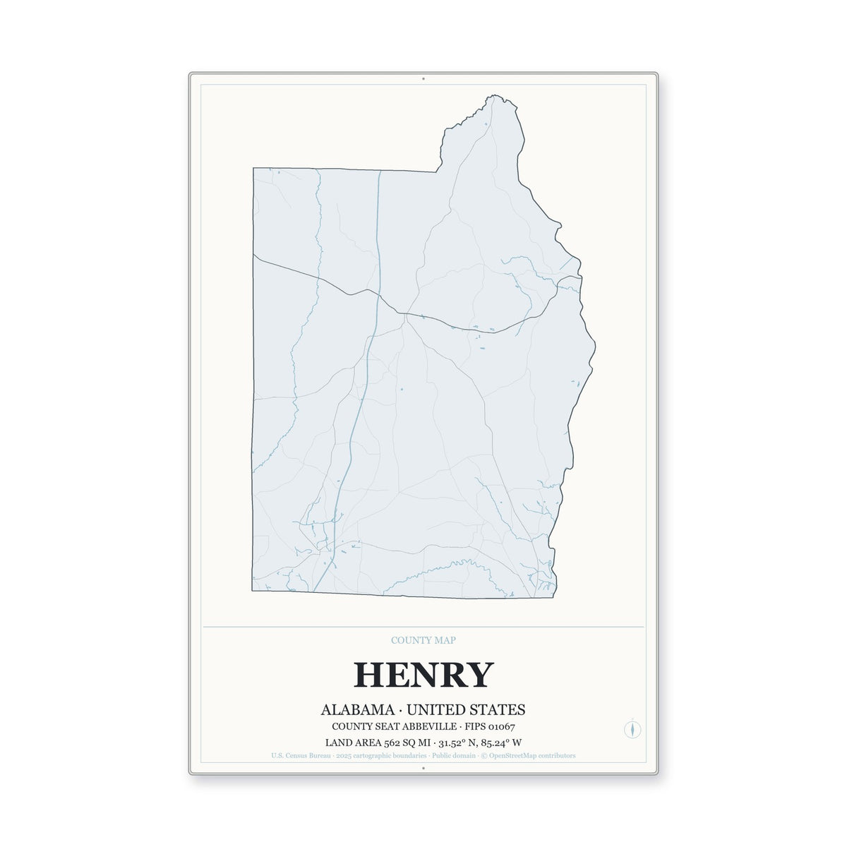 Henry County, Alabama Map Aluminum Sign in Gallery Air style