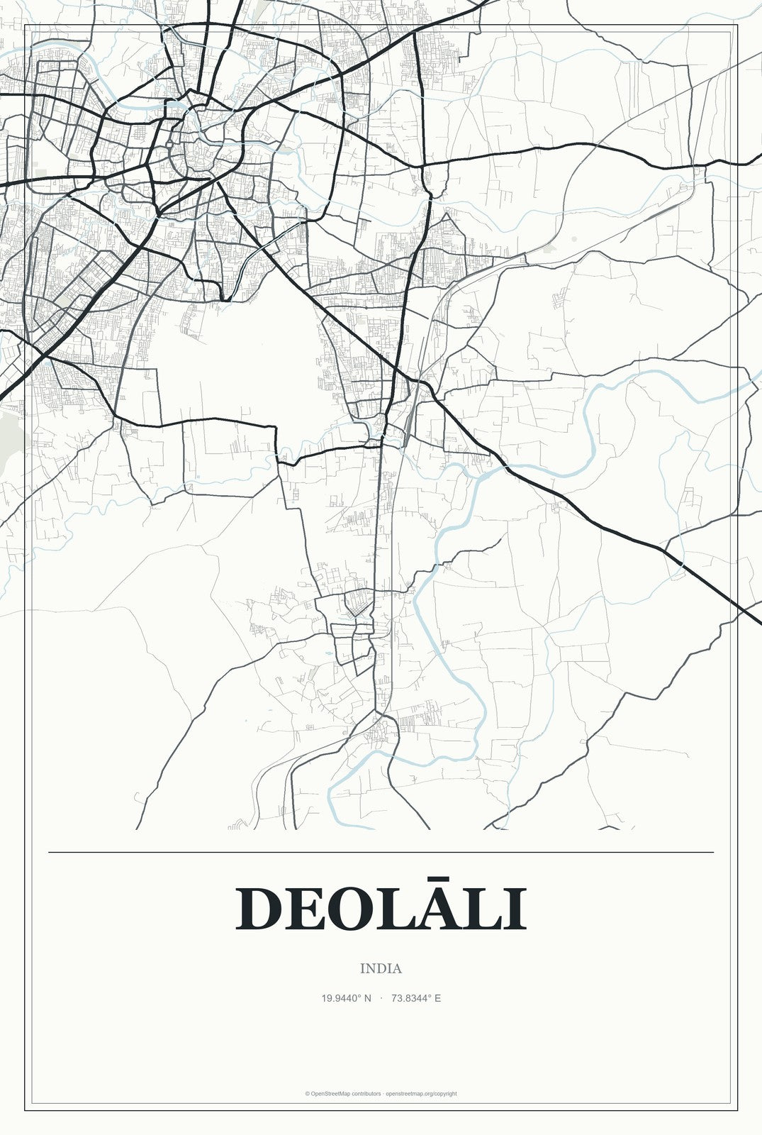 Deolāli, India City Map Aluminum Sign in Gallery Air style