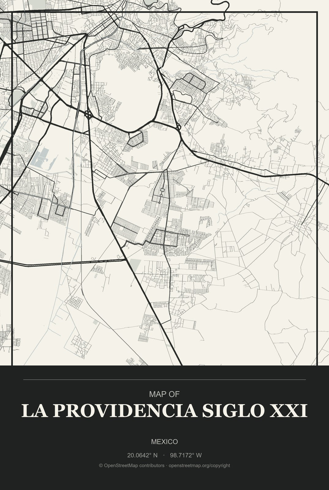 La Providencia Siglo XXI, Mexico City Map Aluminum Sign in Museum Plaque style